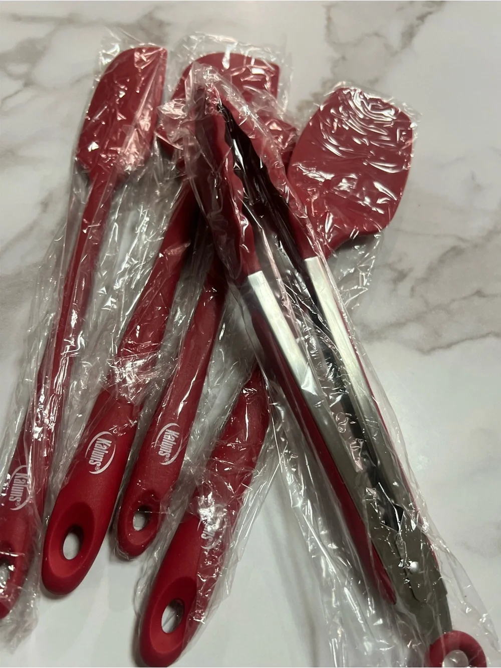 Red Silicone Kitchen Utensil Set with Tongs